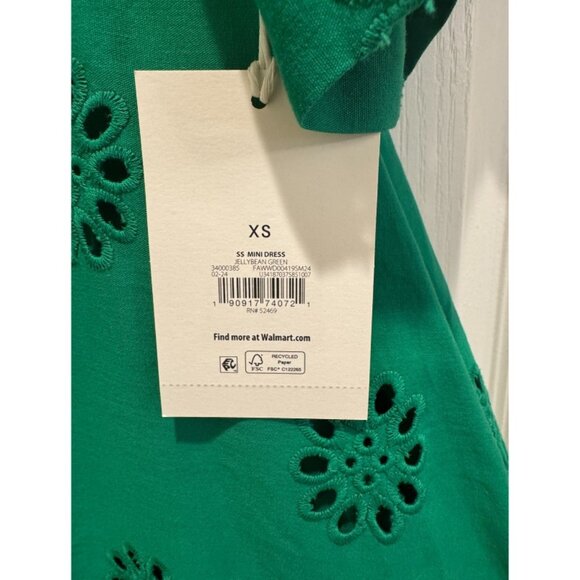 Free Assembly Women's Square Neck Eyelet Mini Dress Green Size XS NEW - Picture 4 of 9